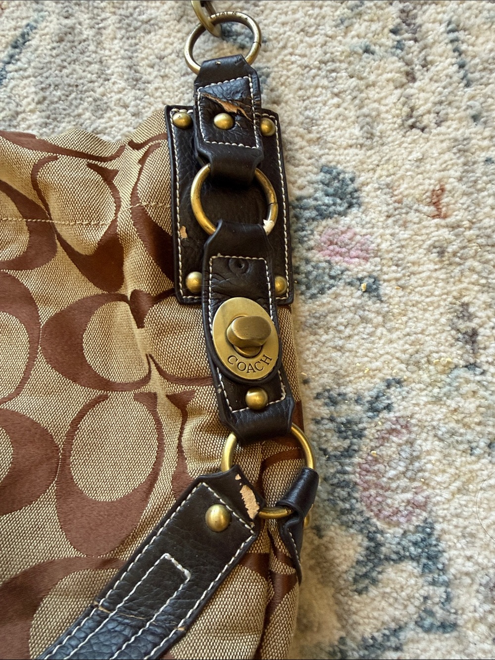 Coach Brown Signature Canvas Shoulder Bag with Dark Brown Leather Trim - Picture 3 of 10